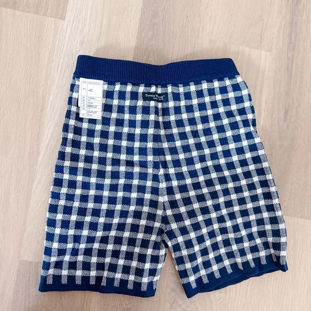 Hand-knit toddler/baby wool fair isle holiday cardigan and cotton plaid shorts